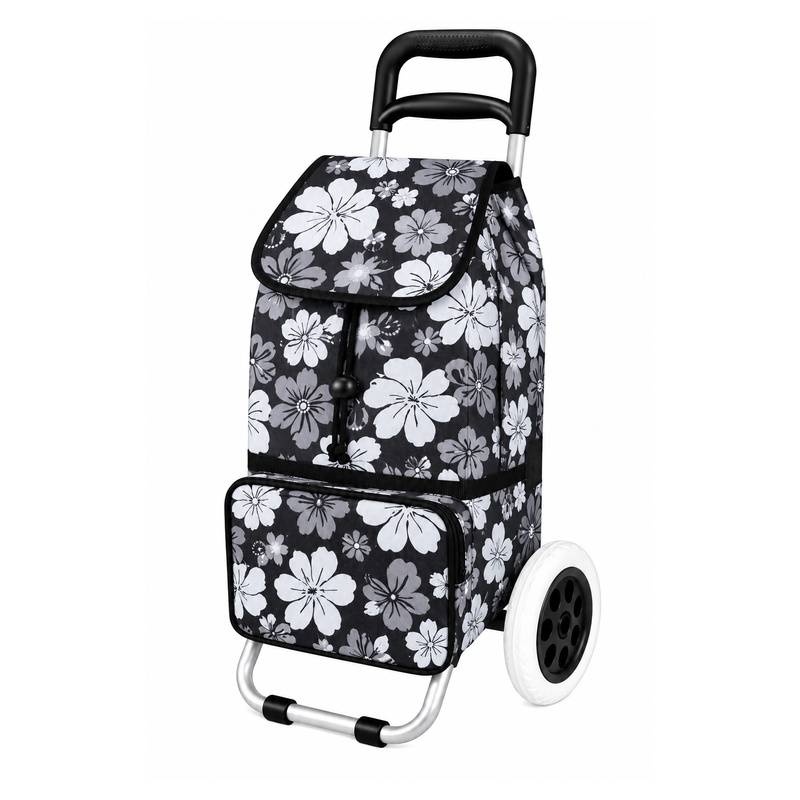 ST-02 Black White Flower 2 Wheeler Shopping Trolley (New) (image for) ST-02 Black White Flower 2 Wheeler Shopping Trolley (New)